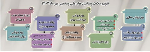 تقویم سلامت و مناسبتهای ملی و مذهبی مهر ماه ۱۴۰۳