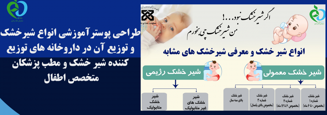 طراحی  پوستر&quot; انواع شیر خشک و شیر خشک های مشابه&quot; و توزیع آن در داروخانه های توزیع کننده شیر خشک و مطب پزشکان متخصص اطفال