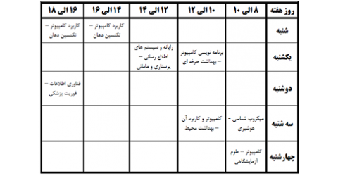 ساعات برگزاری کلاس ها در مرکز اطلاع رسانی